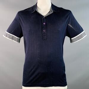 GIORGIO ARMANI Size L Navy Blue Contrast Trim Silk Blend Short Sleeve Polo